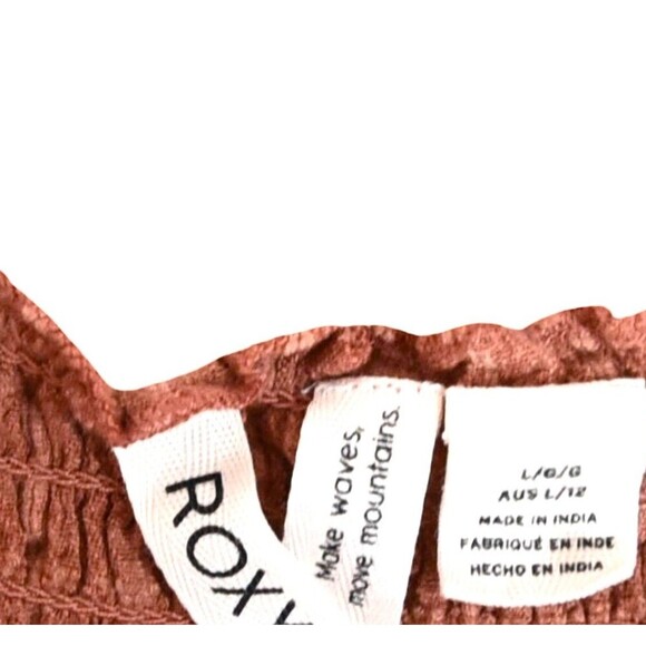 Roxy Adventure Bound Baked Clay Wide Leg Jumpsuit Size L Striped Linen Blend - Picture 4 of 6